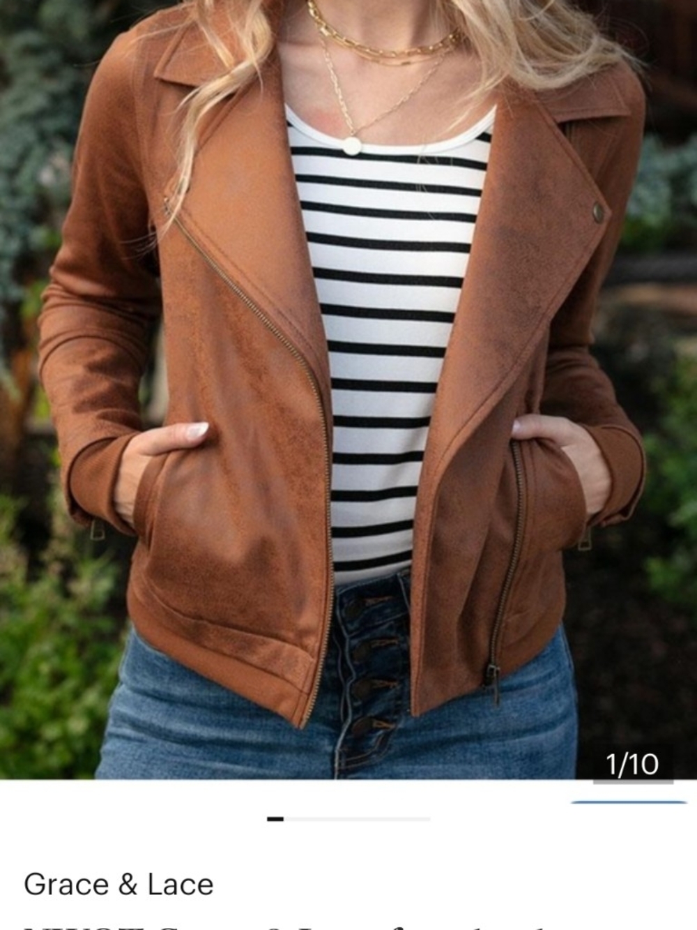 Grace & Lace Women's Brown Suede-Style Moto Jacket